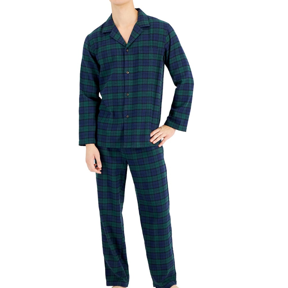 Plaid Pajama Set - Green and Blue